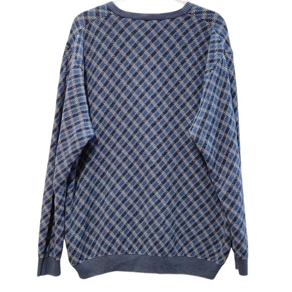 Ermenegildo Zegna V Neck Pullover Sweater Geo Plaid Blue Knit Italy Made Mens XL - Picture 2 of 5